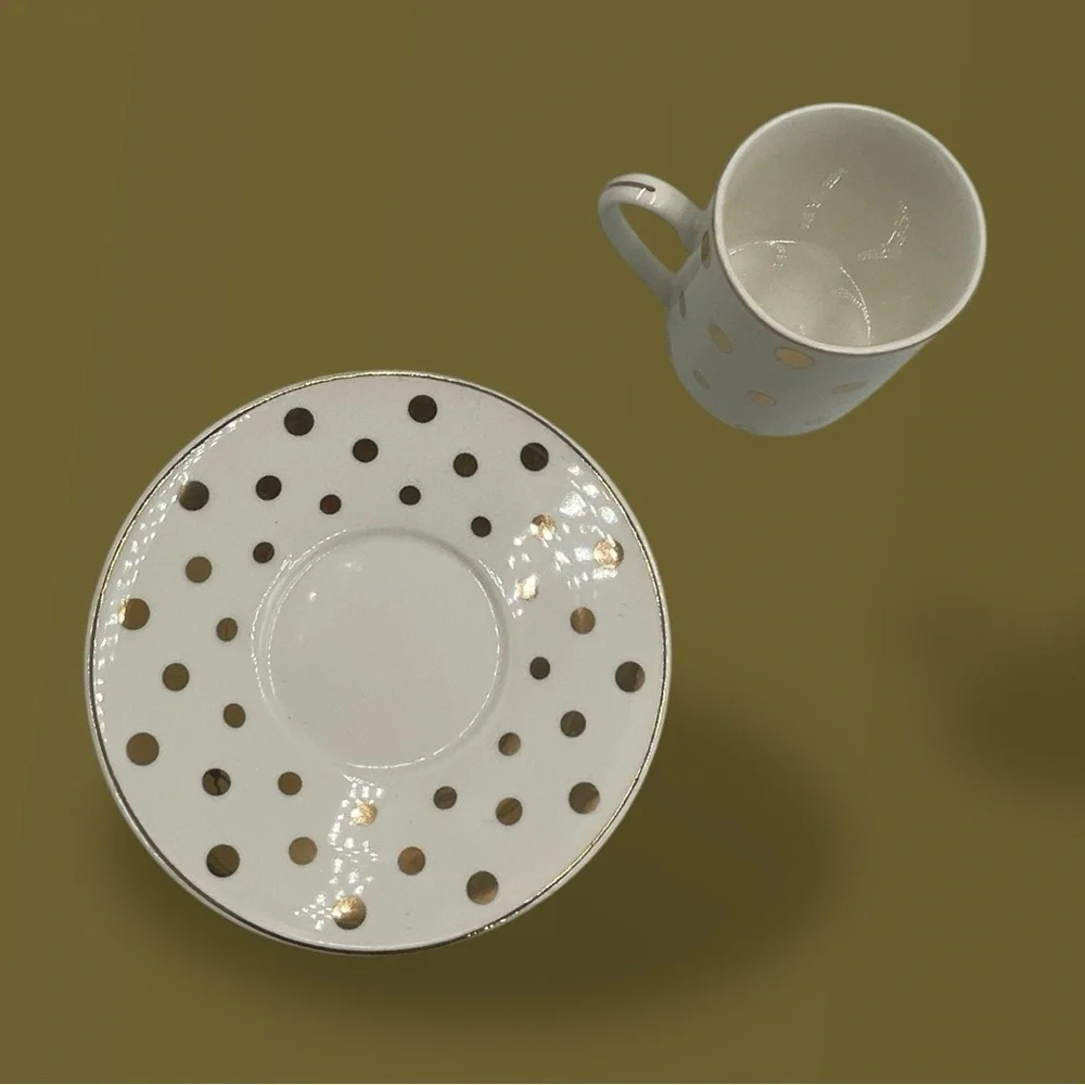 GRACE TEAWARE White Gold Polka Dots 4 Piece Tea DEMITASSE ESPRESSO Set